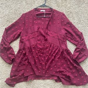 Women's Burgundy Embroidered Top